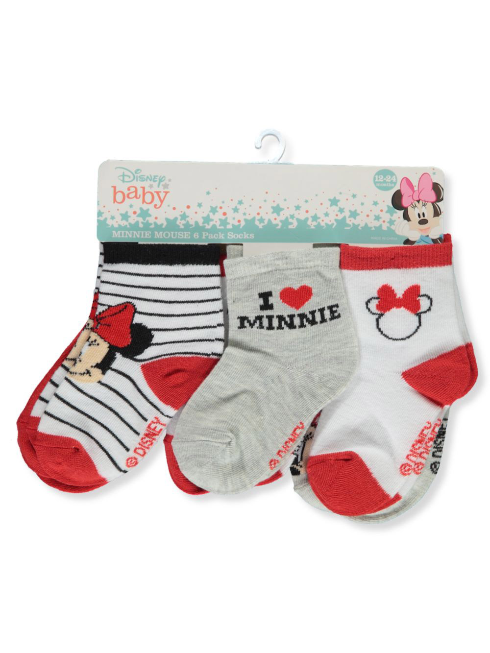Disney Minnie Mouse Baby Girls 6-Pack Crew Socks