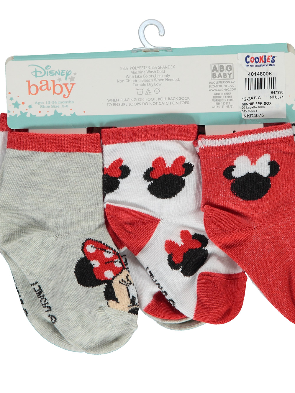 Disney Minnie Mouse Baby Girls 6-Pack Ankle Socks