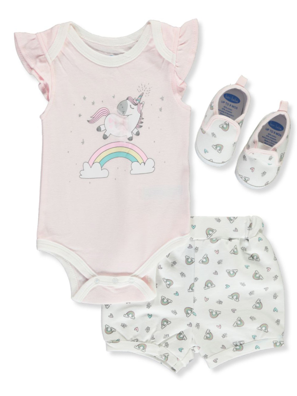 Bon Bebe Glitter Stars And Rainbows 3 Piece Layette Set Ebay