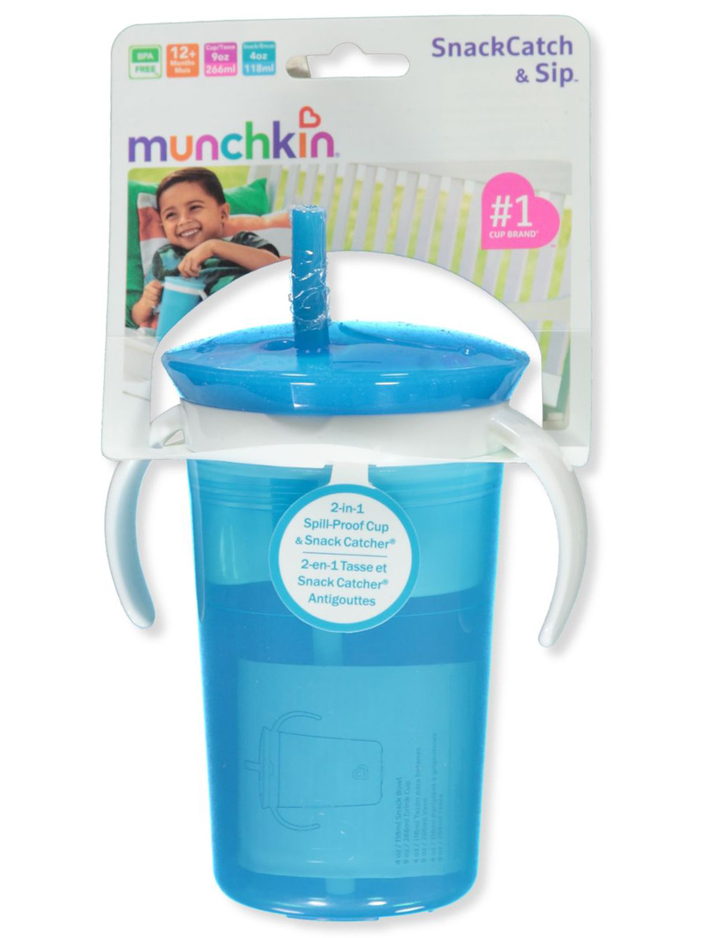 Munchkin SnackCatch & Sip 2-in-1 Snack Catcher & Spill-Proof Cup, 9oz