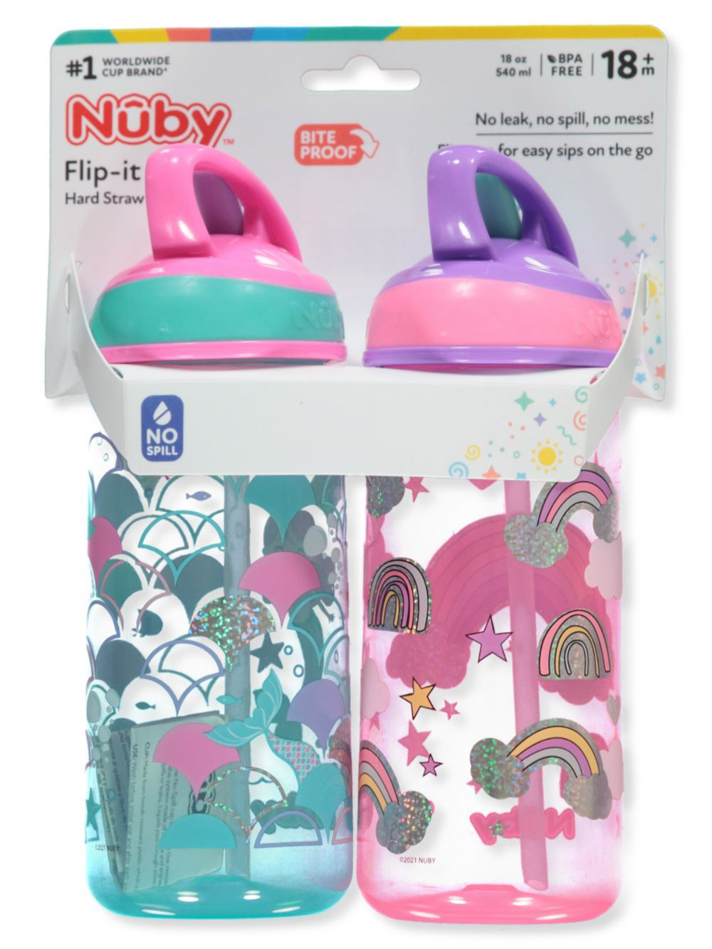 Nuby No-Spill Flip-It Straw Cups, 2-Pack