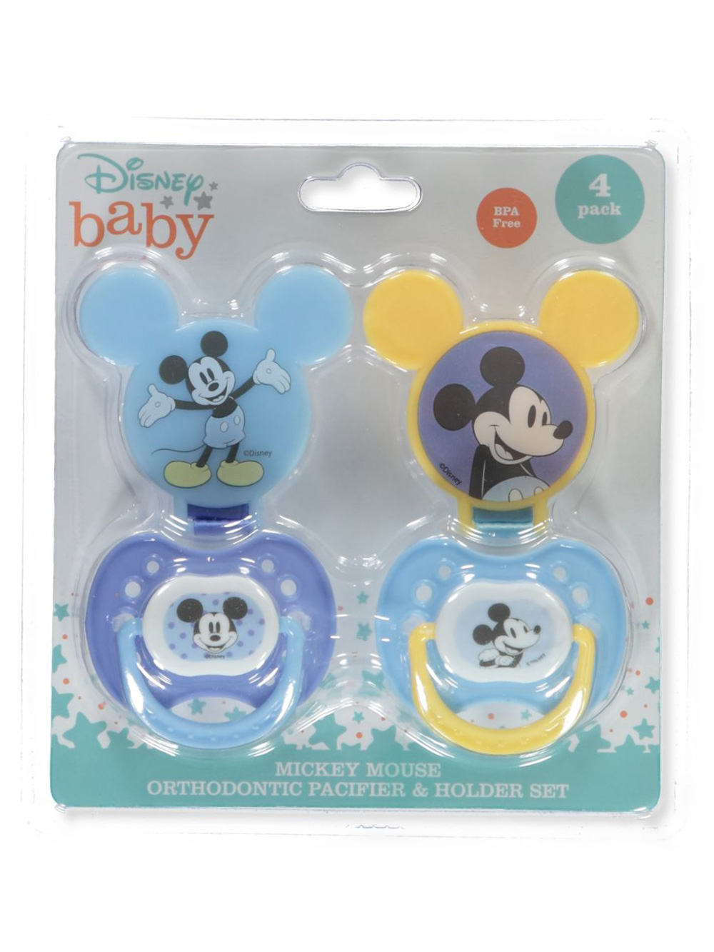 Disney Baby Boys' 4-Pack Mickey Mouse Pacifier & Holder Set - blue, one  size